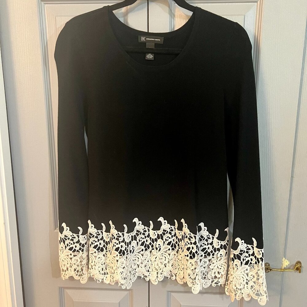 Knit Sweater with Lace Trim by I-N-C